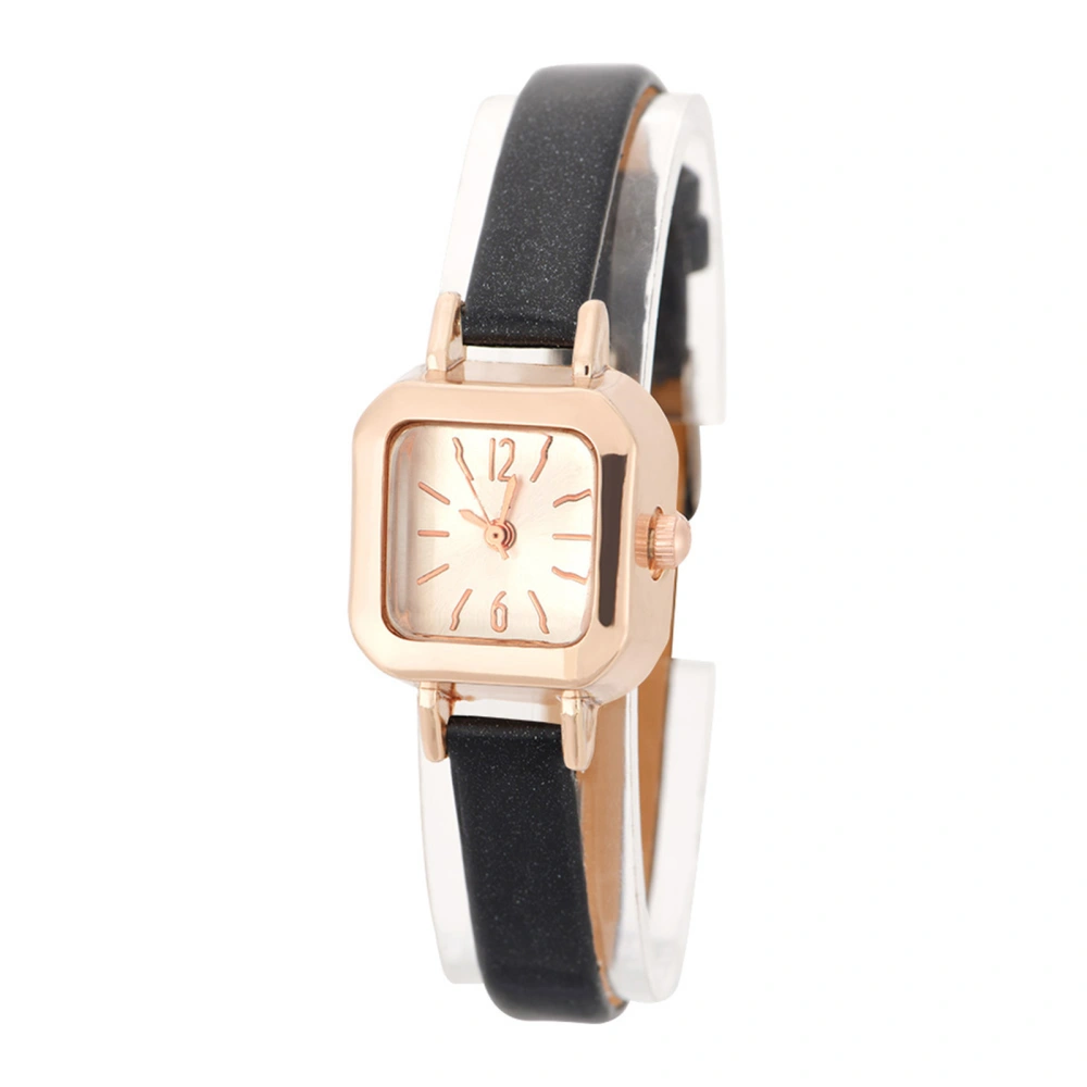 Fashionable Female Quartz Wrist Watch Analog PU Strap Wristwatch (Black)