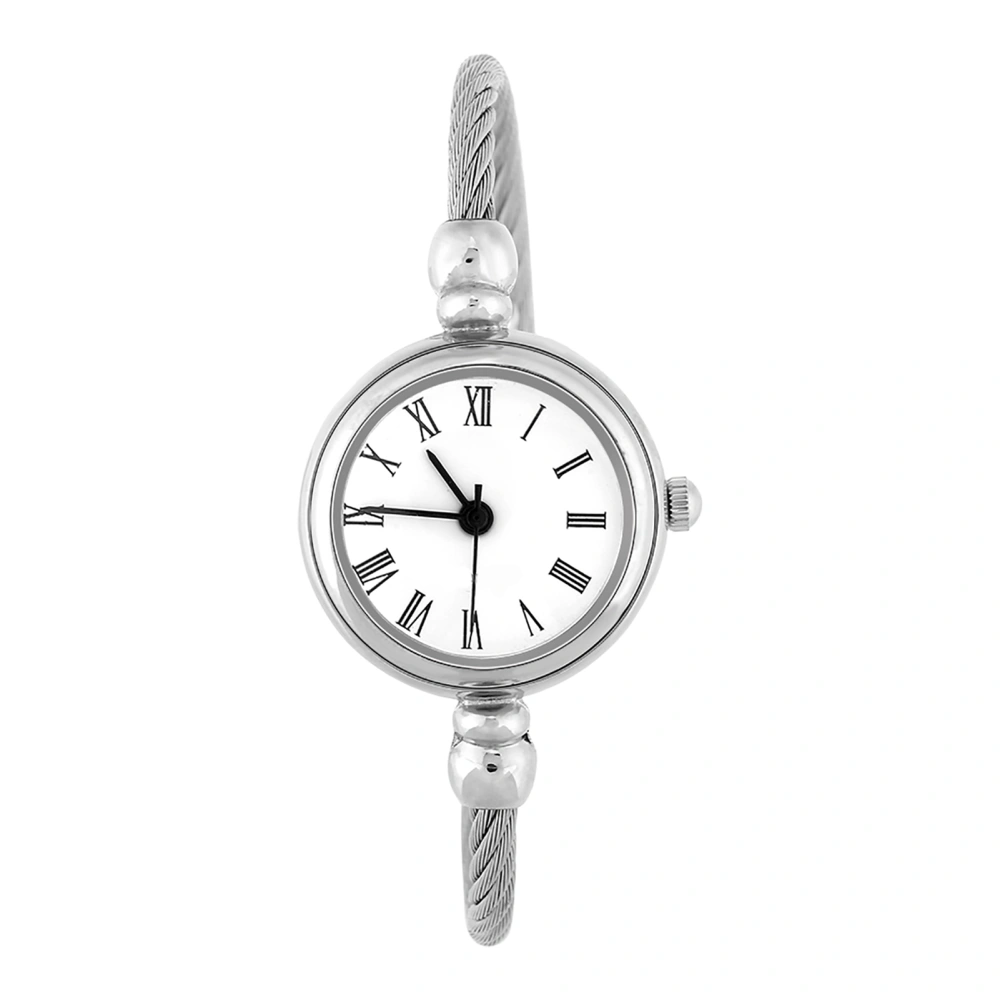 Lady Analog Round Quartz Alloy Strap Open Bracelet Watch Wristwatch (Roman Numerals White Dial)