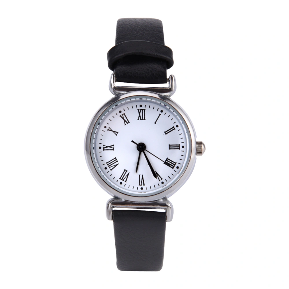 Exquisite Small Simple Fashion Women Dress Watch Retro Leather Mini Wristwatch (Black)