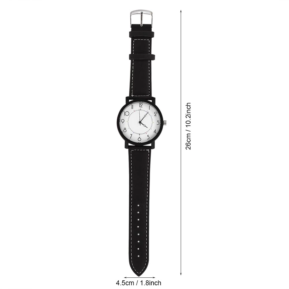 Female Male Quartz Wrist Watch Round PU Strap Big Dial Wristwatch (Simple Dial)