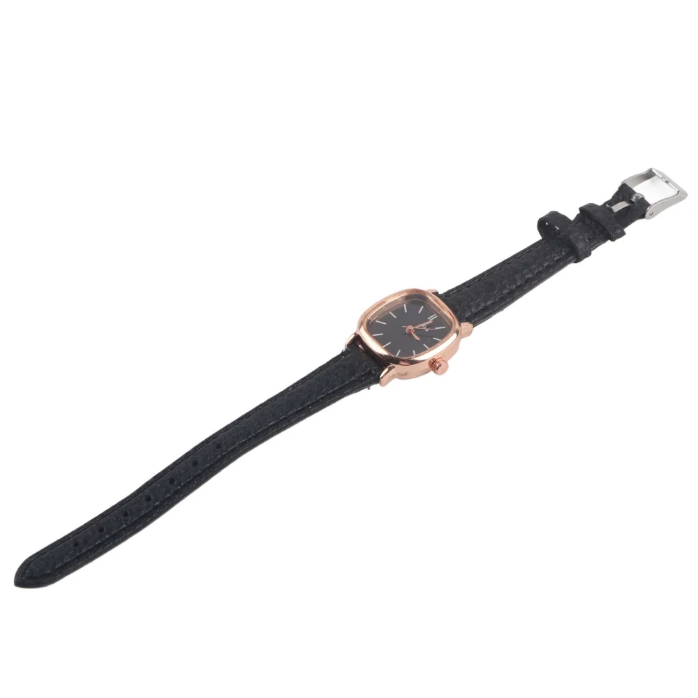 Women Analog Quartz Watch PU Strap Alloy Case Female Wristwatch (Black Strap Black Dial)