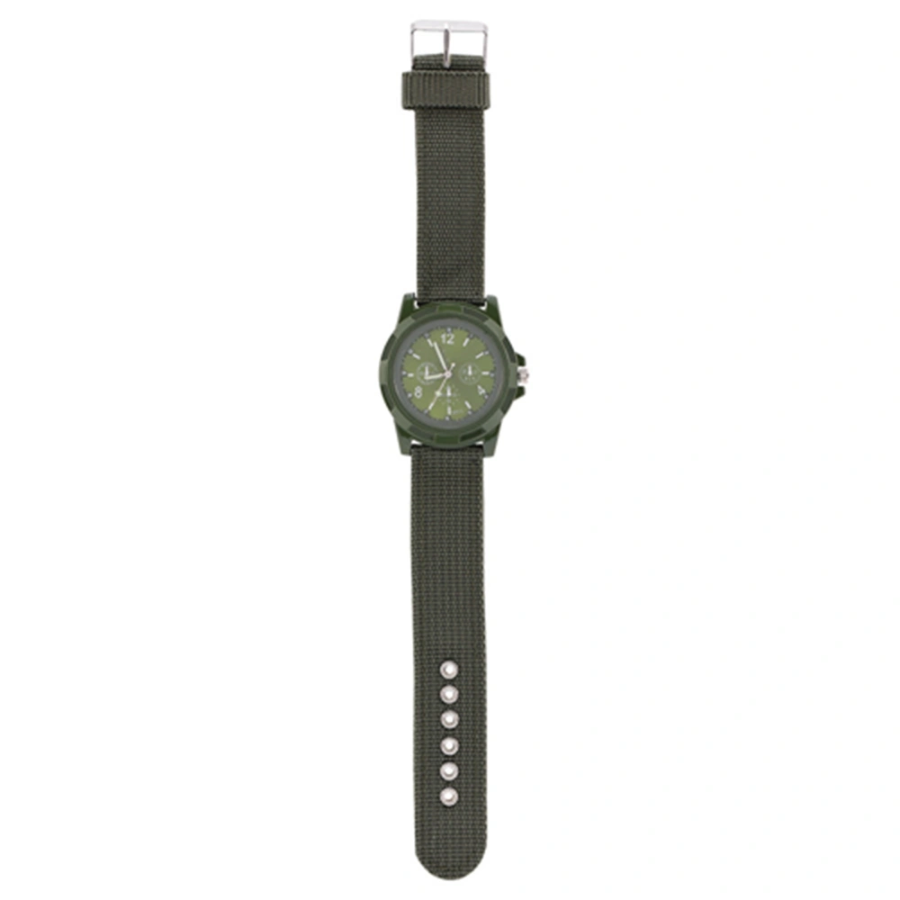 Electronic Analog Wrist Watch Round Nylon Strap Military Wristwatch (Army Green)