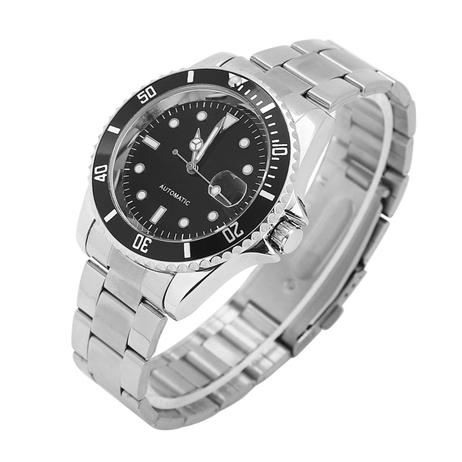 Winner Male Automatic Mechanical Watch Stainless Steel Band Wristwatch Black