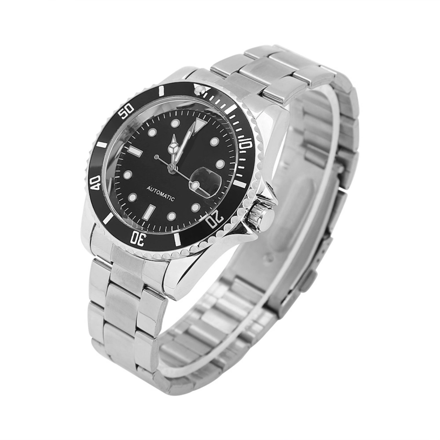Winner Male Automatic Mechanical Watch Stainless Steel Band Wristwatch Black