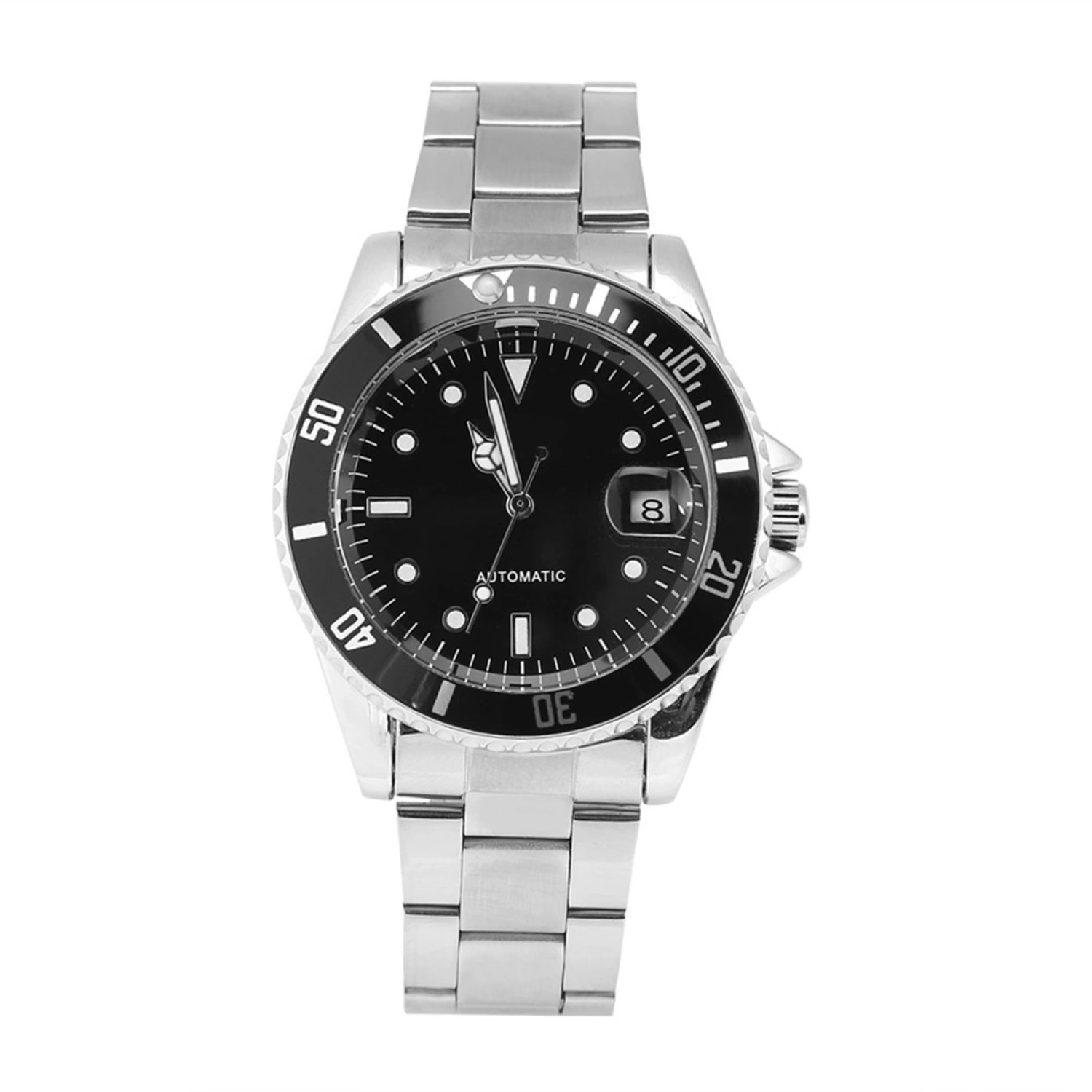 Winner Male Automatic Mechanical Watch Stainless Steel Band Wristwatch Black