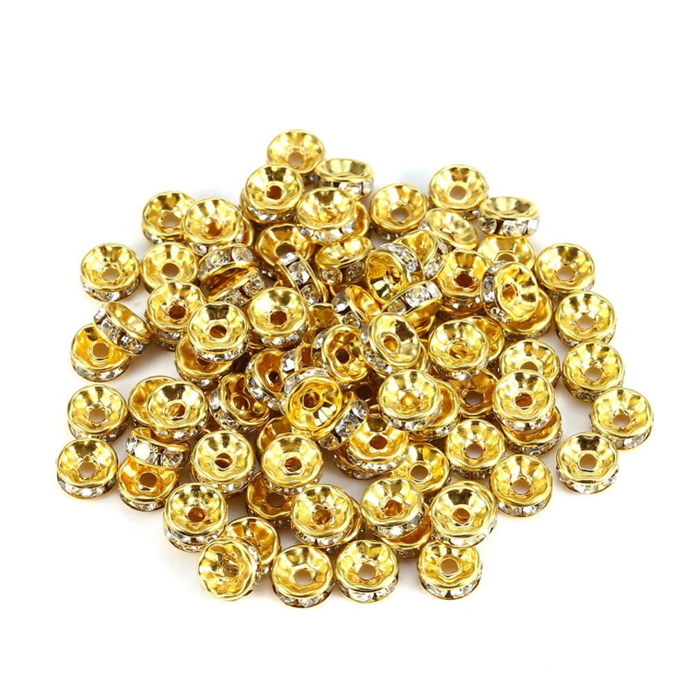 100pcs/set Alloy Rhinestone Loose Charm Spacer Bead for Jewelry Making (Gold 8mm)