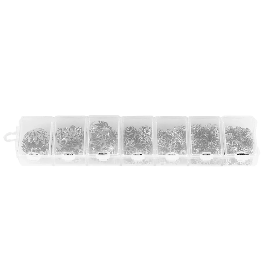 300pcs 7 Sized Flower shaped Spacer Bead Cap Jewelry Making Findings Metal Accessories (Silver)