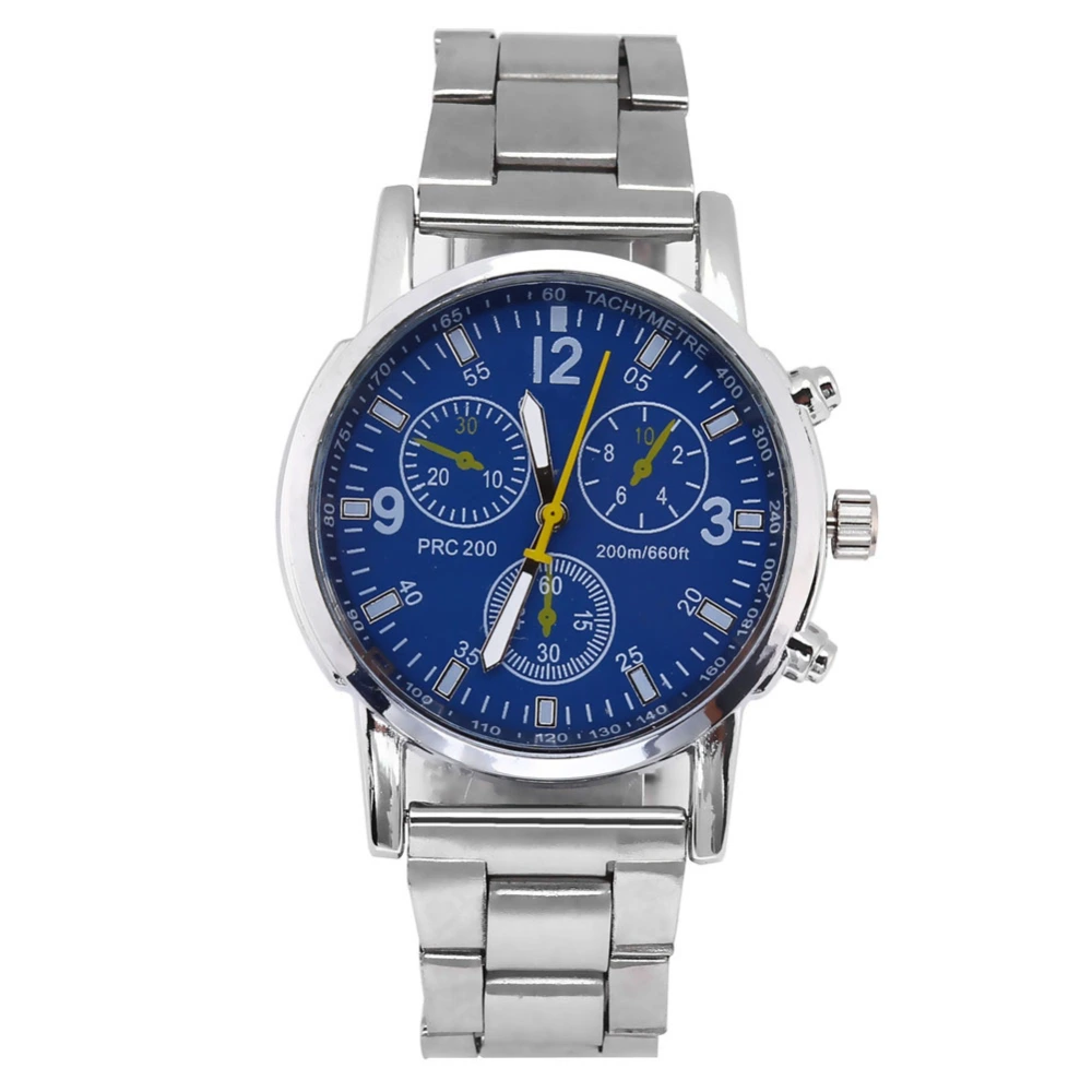 Men Male Analog Watch Stainless Steel Band Alloy Case Wristwatch (Blue)