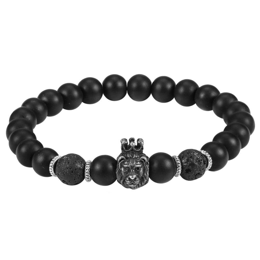 Men Beaded Black Lion’ Head Charm Bracelet Stone Bead Bangle Fashion Jewelry