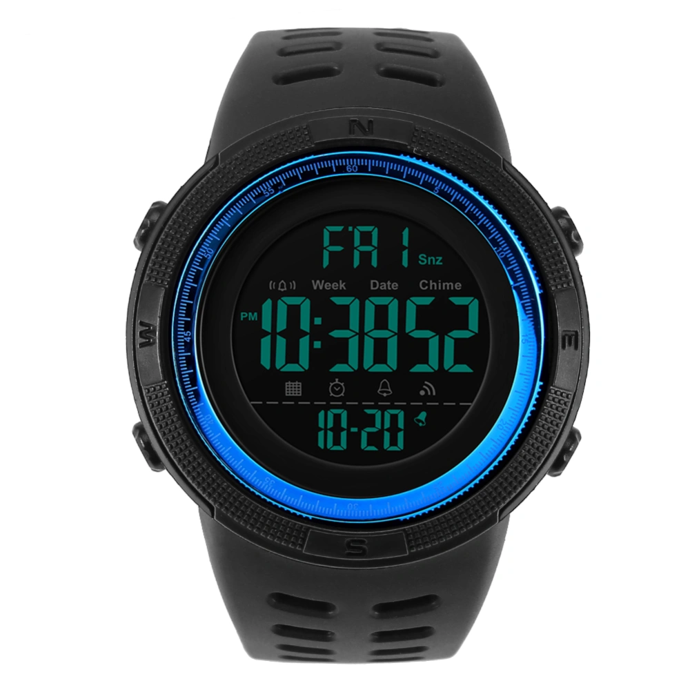 Mens Male Digital Back Light Round Waterproof Sport Watch Wristwatch Blue