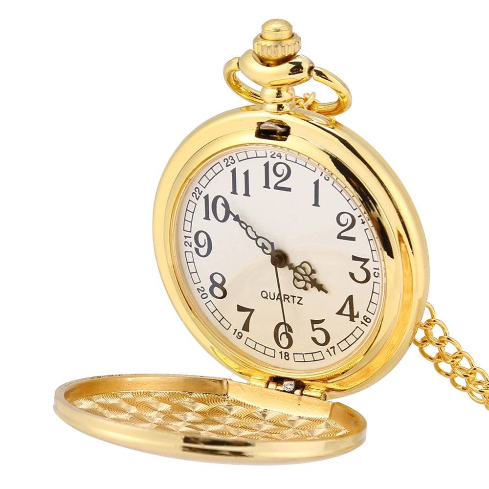 Classical Quartz Analog Smooth Pocket Watch Necklace Pendant with Chain Gold