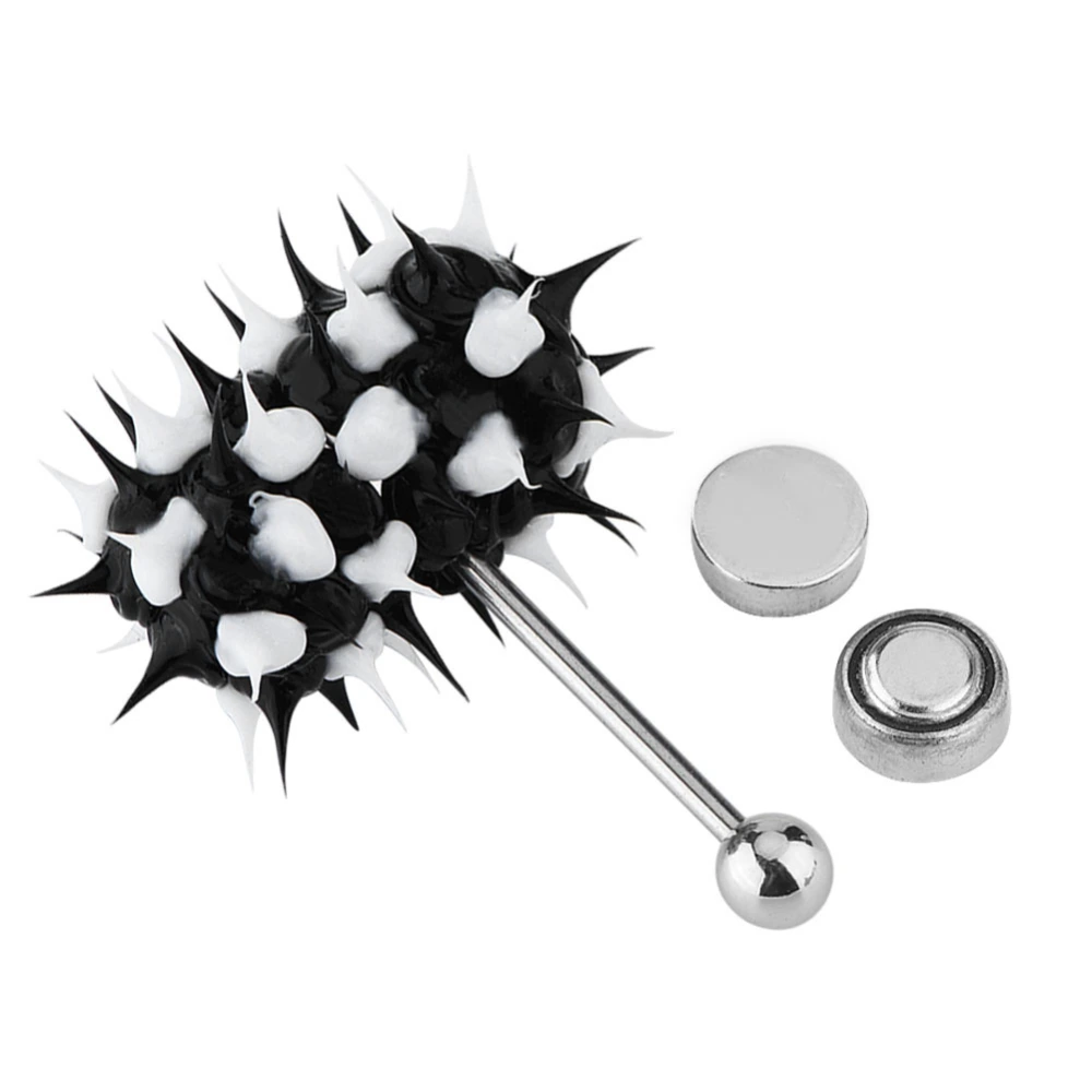 Vibrating Tongue Ring Stud Barbell Stainless Steel Body Piercing Jewelry (Black White)