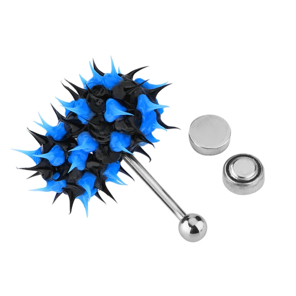 Vibrating Tongue Ring Stud Barbell Stainless Steel Body Piercing Jewelry (Black Blue)