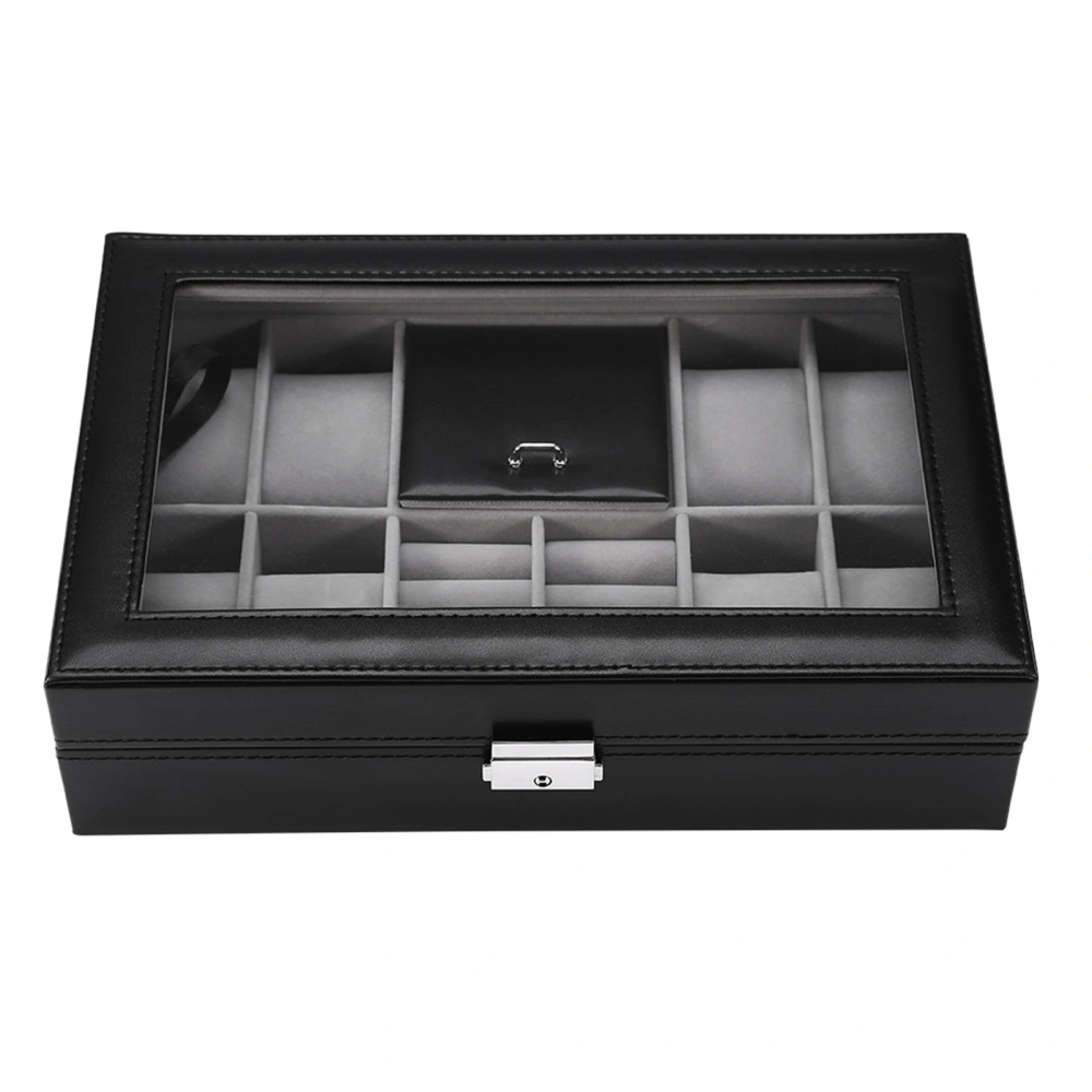 Multi Functional 8 Slots 2 Grids Watch Display Case Ring Jewelry Storage Box Organizer