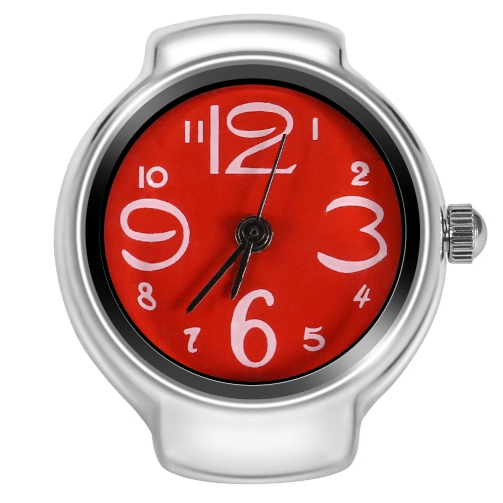 1Pc Fashionable Women Men Quartz Analog Round Finger Ring Love Watch (Red)