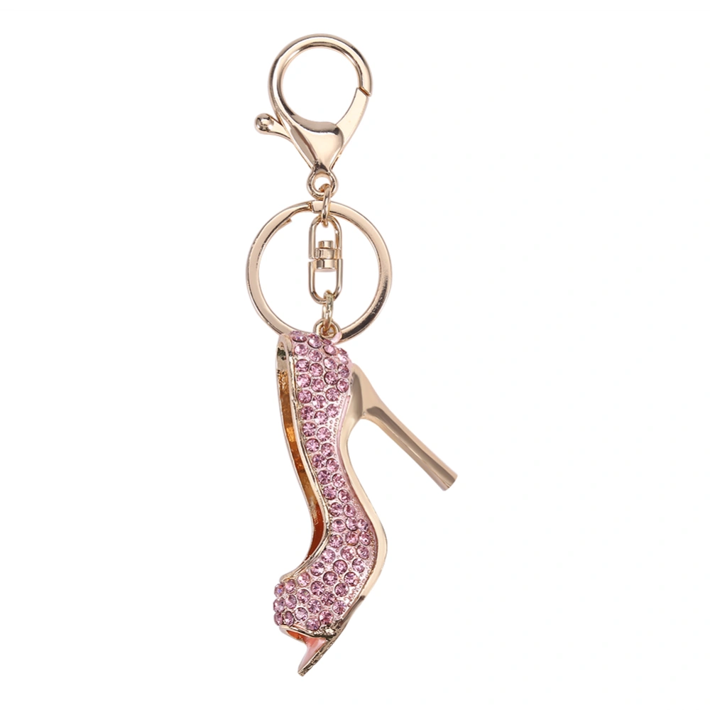 Key Chain Holder Ring Keychain Creative Alloy Rhinestone High Heel Keyring Pink