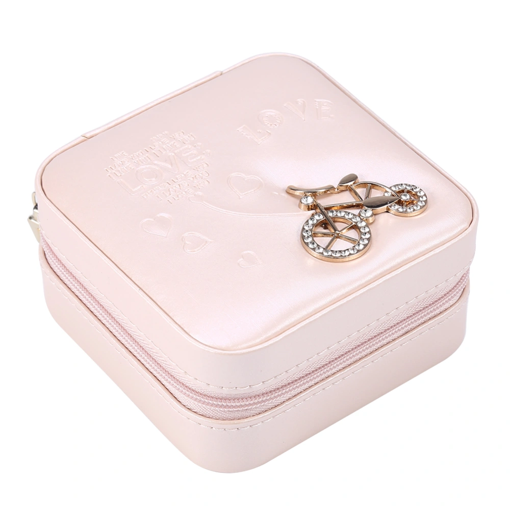 Mini Jewelry Box PU Zipper Travel Earrings Necklace Ring Storage Case Casket Bike Bare Pink