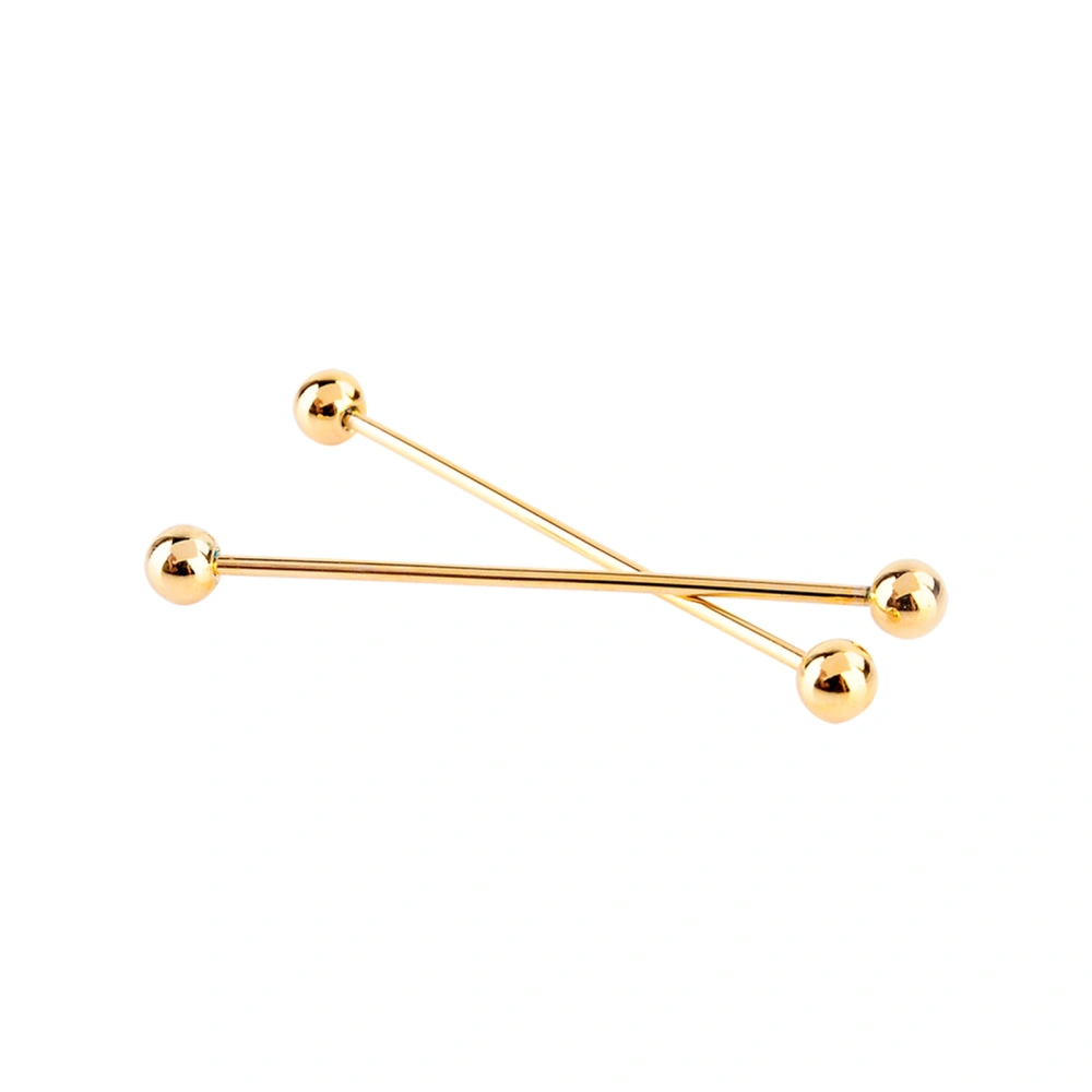 2 Pcs Men Gold Plated Tone Steel Collar Tie Pin Stud Barbell Bar Clip Clasp Brooch 6CM