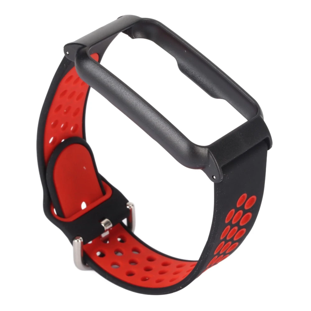 20mm Silicone Watchband Soft Breathable Stylish Comfortable Lightweight for OPPO FREE Smart Watch Black Red + Black Shell