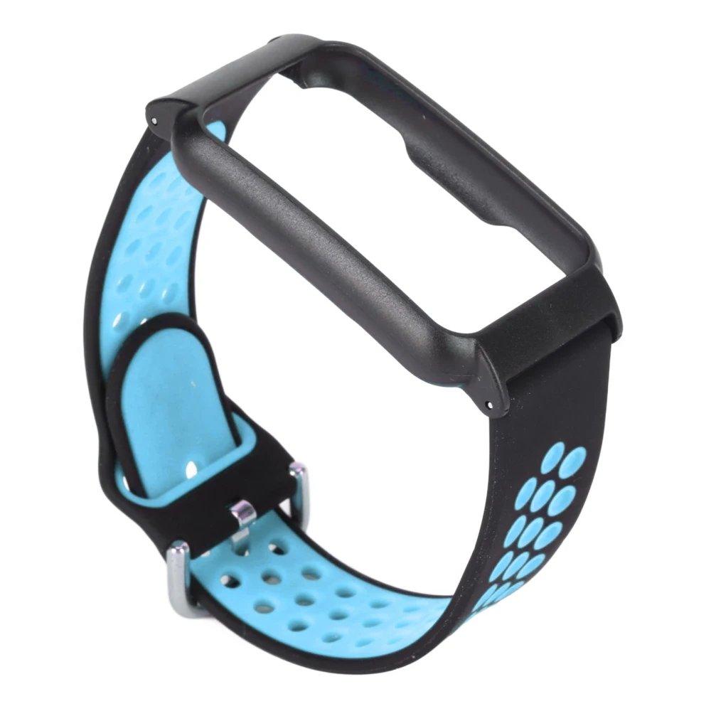 20mm Silicone Watchband Soft Breathable Stylish Comfortable Lightweight for OPPO FREE Smart Watch Black Blue + Black Shell