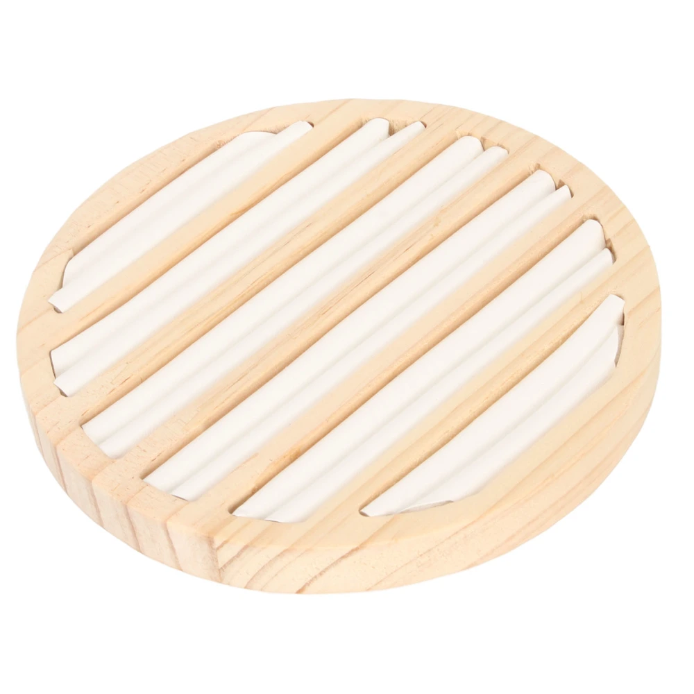 Ring Tray Round 6 Slots Solid Wood Scratch Proof Multi Purpose Ring Earring Jewelry Organizer White Leather