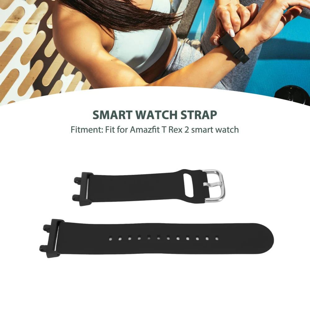 Soft Silicone Watch Strap Adjustable Replacement Band Accessory Fit for Amazfit T Rex 2 Smart Watch Black