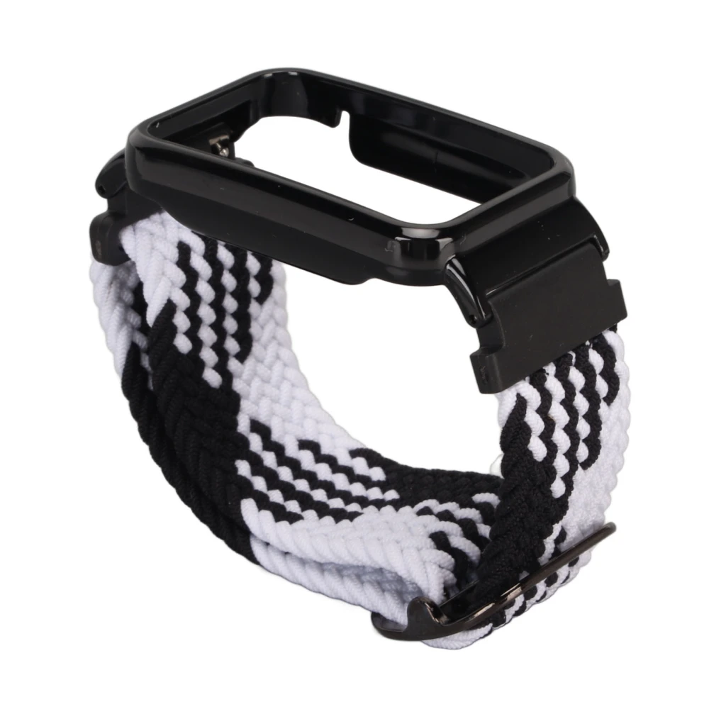 Stretch Nylon Braided Watch Strap Band with Protective Bumper Case Accessory Fit for Mi Band 7 Pro Black White and Black Case