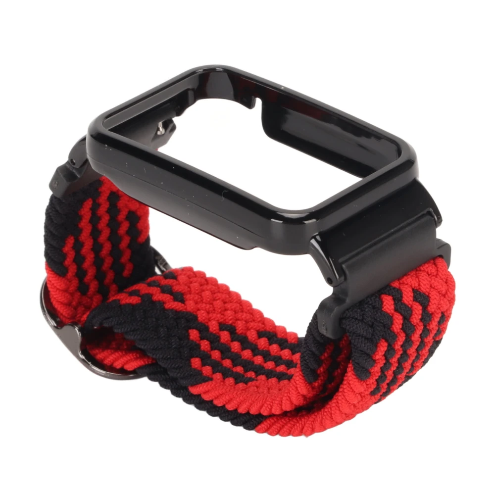 Stretch Nylon Braided Watch Strap Band with Protective Bumper Case Accessory Fit for Mi Band 7 Pro Red Black and Black Case