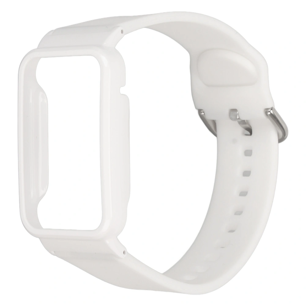 Silicone Watch Strap Band with Protective Bumper Case Replacement Accessory Fit for Mi Band 7 Pro White and White Case