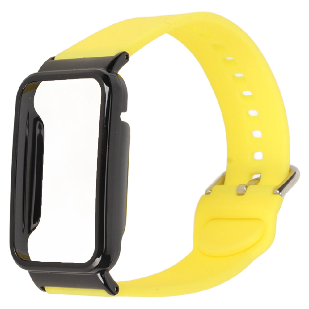 Silicone Watch Strap Band with Protective Bumper Case Replacement Accessory Fit for Mi Band 7 Pro Yellow and Black Case