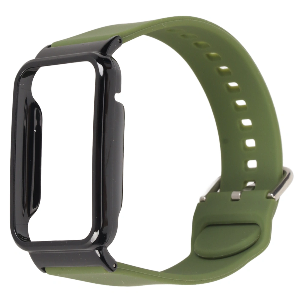 Silicone Watch Strap Band with Protective Bumper Case Replacement Accessory Fit for Mi Band 7 Pro OD Green and Black Case