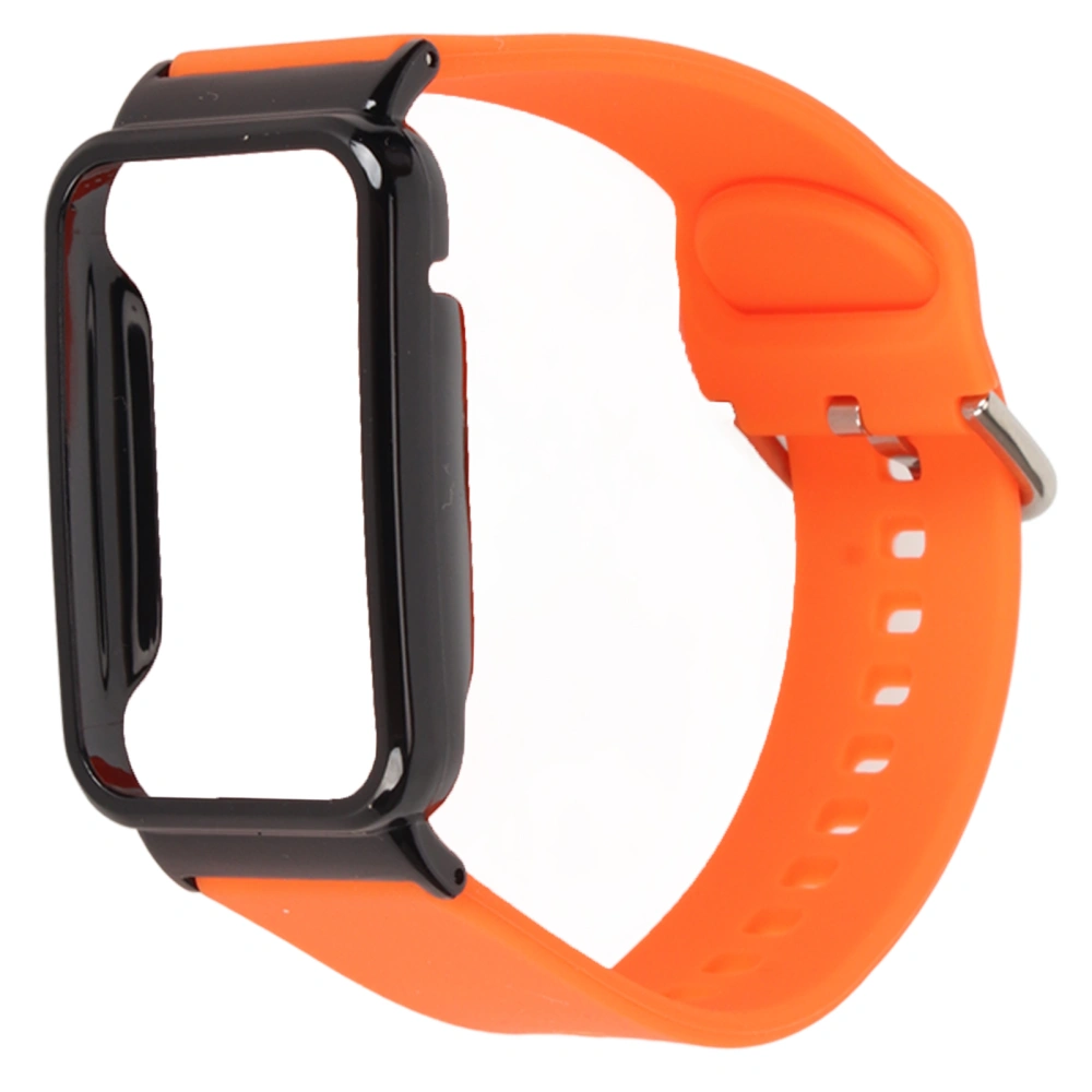 Silicone Watch Strap Band with Protective Bumper Case Replacement Accessory Fit for Mi Band 7 Pro Orange and Black Case