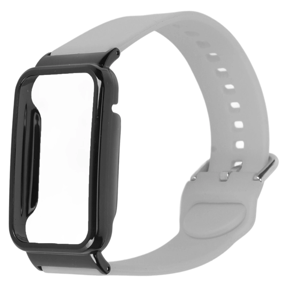 Silicone Watch Strap Band with Protective Bumper Case Replacement Accessory Fit for Mi Band 7 Pro Gray and Black Case