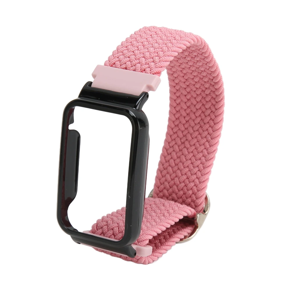 Braided Loop Strap for Mi Band 7 Pro Adjustable Elastic Nylon Loop Wristband with Protective Frame Pink Band Black Case