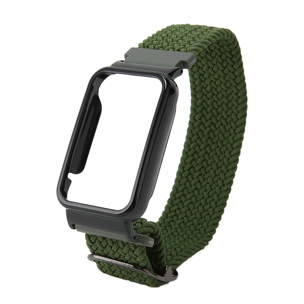 Braided Loop Strap for Mi Band 7 Pro Adjustable Elastic Nylon Loop Wristband with Protective Frame OD Green Band Black Case