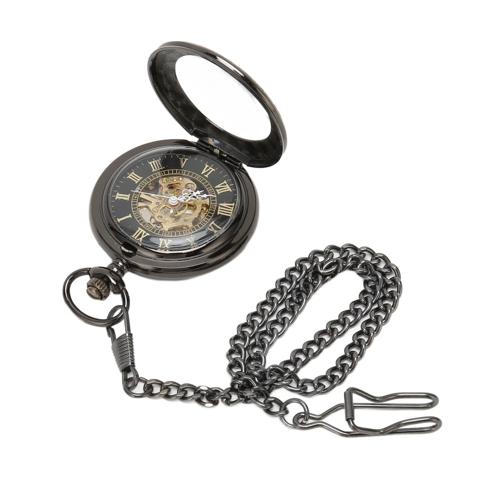 Mechanical Pocket Watch Vintage Double Case Watch Hand Wind Skeleton Pocketwatch with Chain