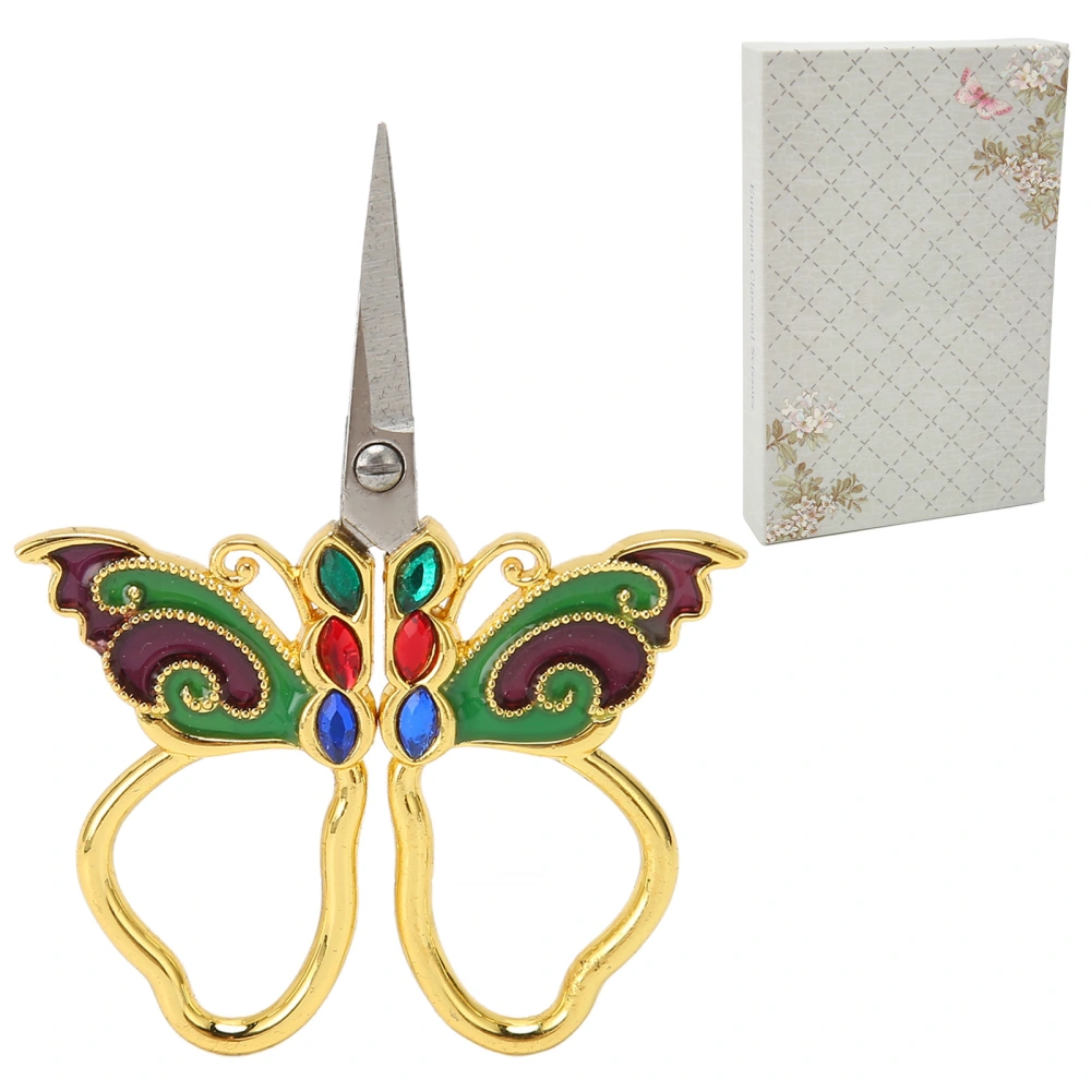 Vintage Sewing Embroidery Scissors Stainless Steel DIY Rhinestones Butterfly Shaped Scissors Gold Green Purple