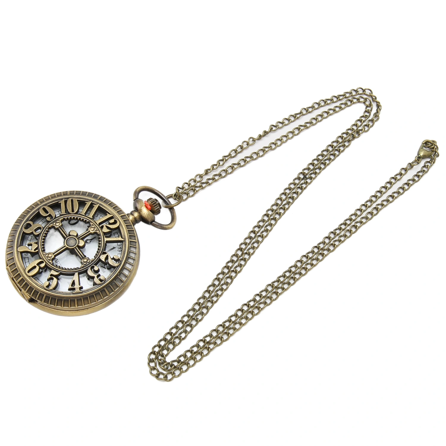 Quartz Pocket Watch Bronze Vintage Hollow Out Number Quartz Pocket Watch with Chain for Men Women