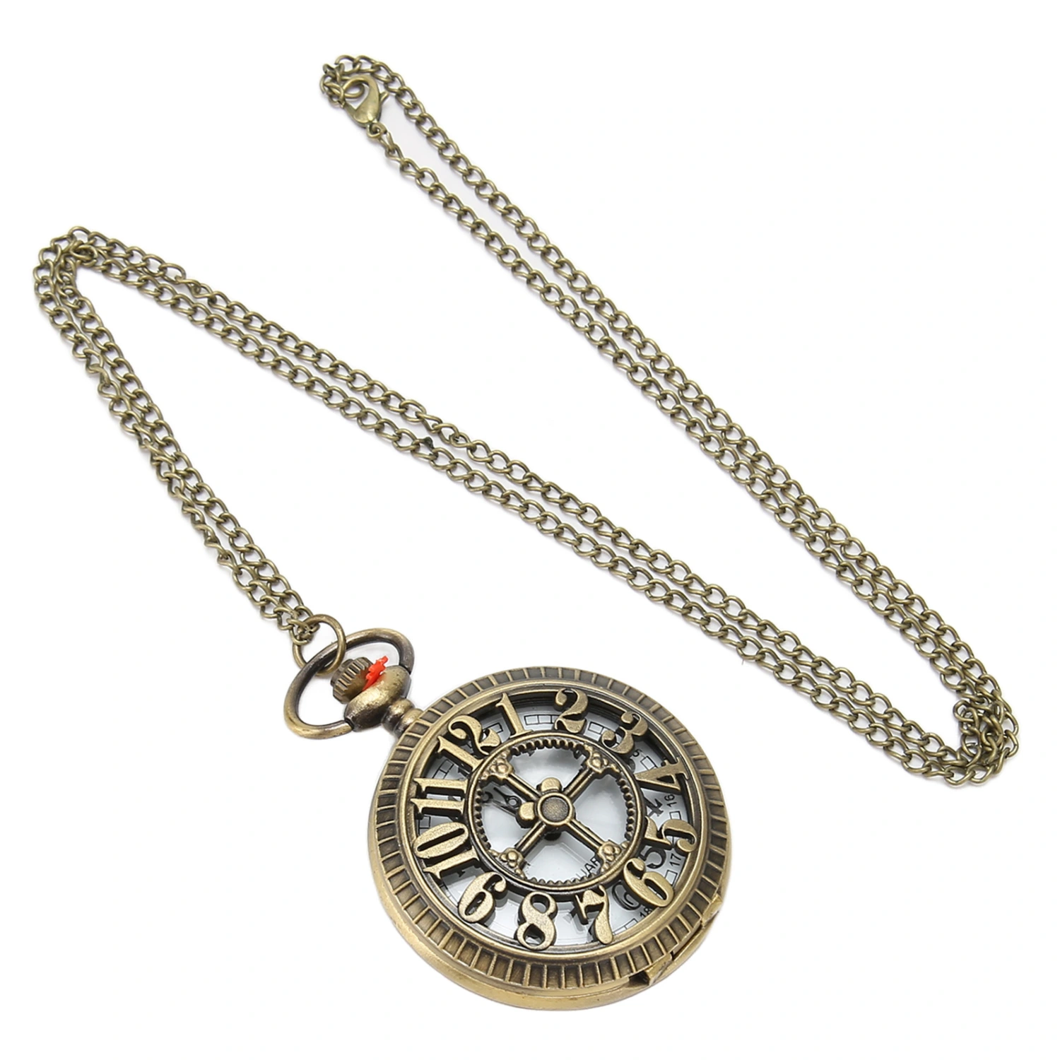Quartz Pocket Watch Bronze Vintage Hollow Out Number Quartz Pocket Watch with Chain for Men Women