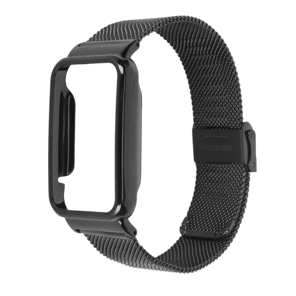 Stainless Steel Mesh Strap with Black Bumper Case Replacement Accessory Fit for Mi Band 7 Pro Black