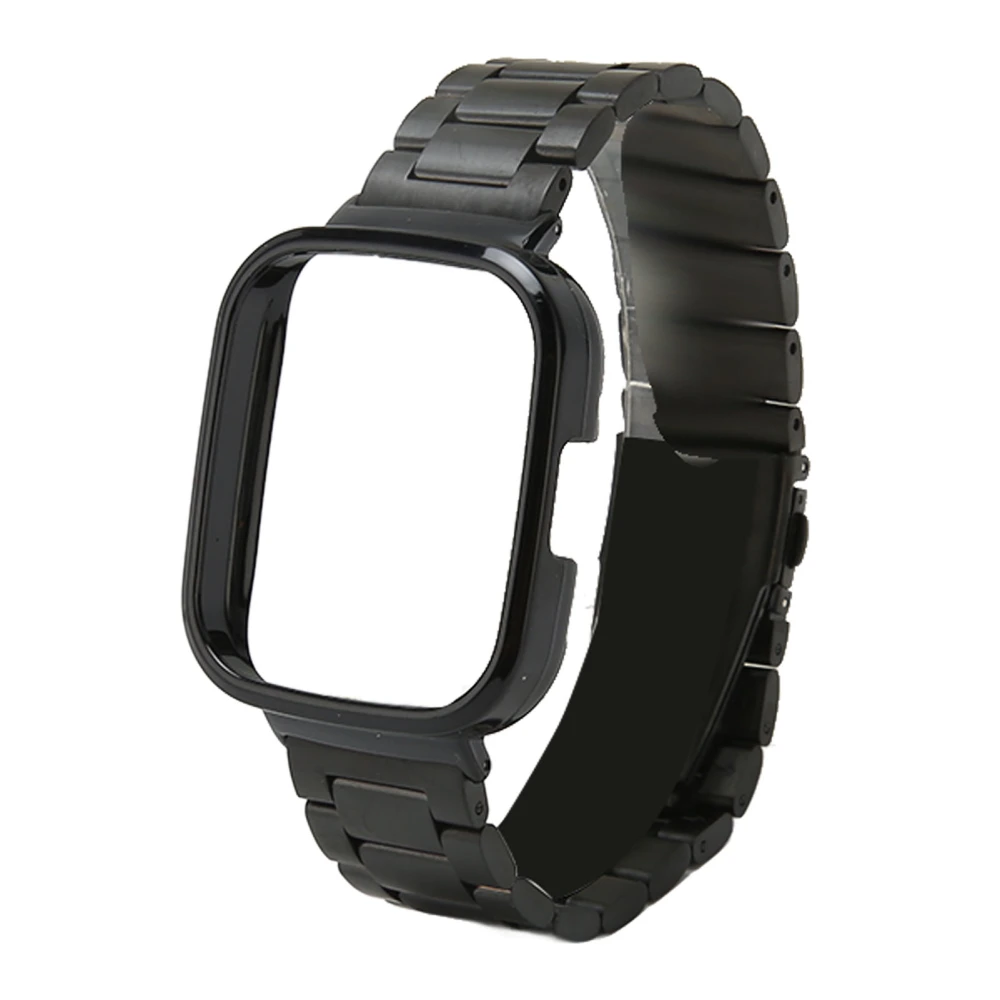 Watch Strap Protective Case Band 2 in 1 Adjusted Stainless Steel Watch Band for Redmi Watch 3 Black