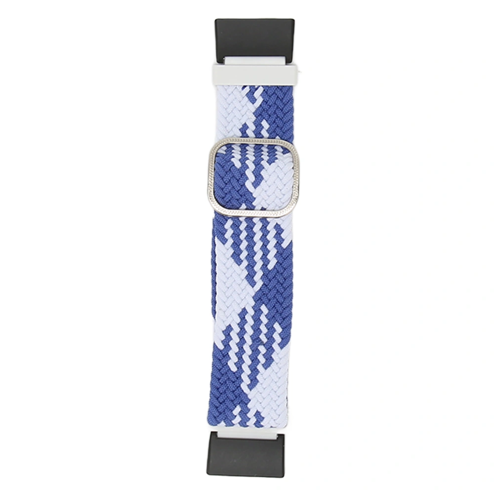 Elastic Watch Loop Band for Redmi Watch 2 Adjustable Alloy Connector Woven Nylon Sports Watch Band Blue and White