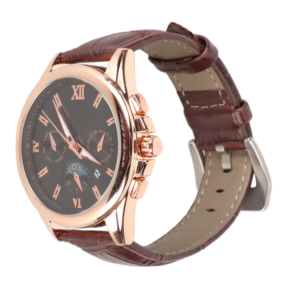 Men Watch Rose Golden Case Black Dial Quartz Movement Luminous Calendar Waterproof Watch for Male