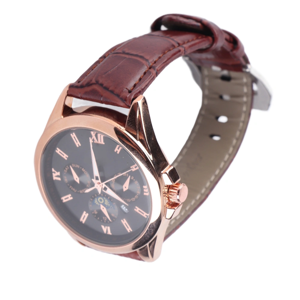 Men Watch Rose Golden Case Black Dial Quartz Movement Luminous Calendar Waterproof Watch for Male