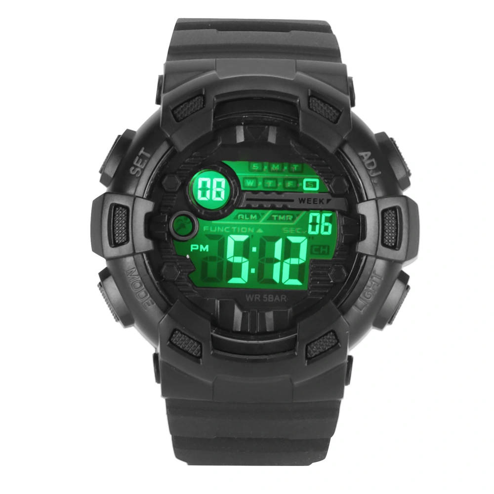 Men Dual Time Sports Watch Outdoor Waterproof PU Strap Digital Watch with Stopwatch Alarm Countdown Black