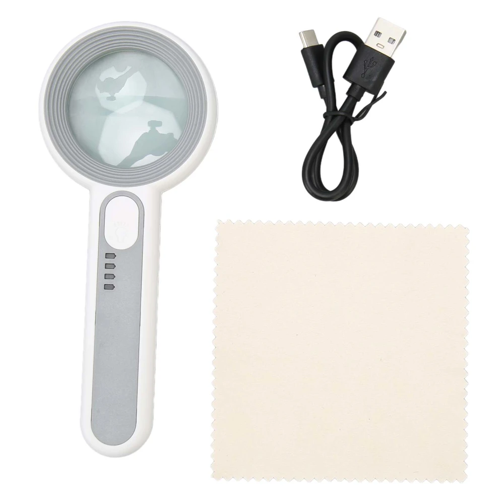 Magnifying Glass with Light 12 LED 5X Handheld 3 Brightness Adjustable Rechargeable Lighted Magnifier