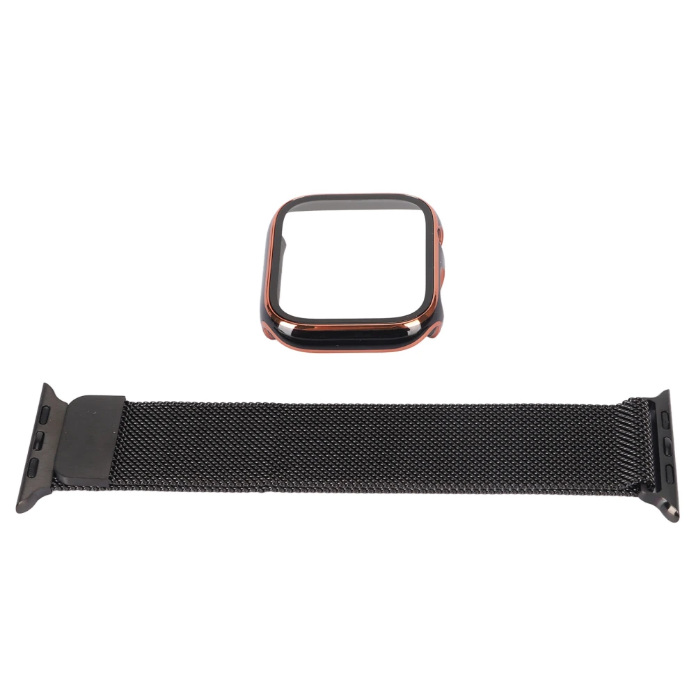 Protective PC Case with Tempered Glass Screen Protector Wach Strap Accessory Fit for IWatch 45mm Black