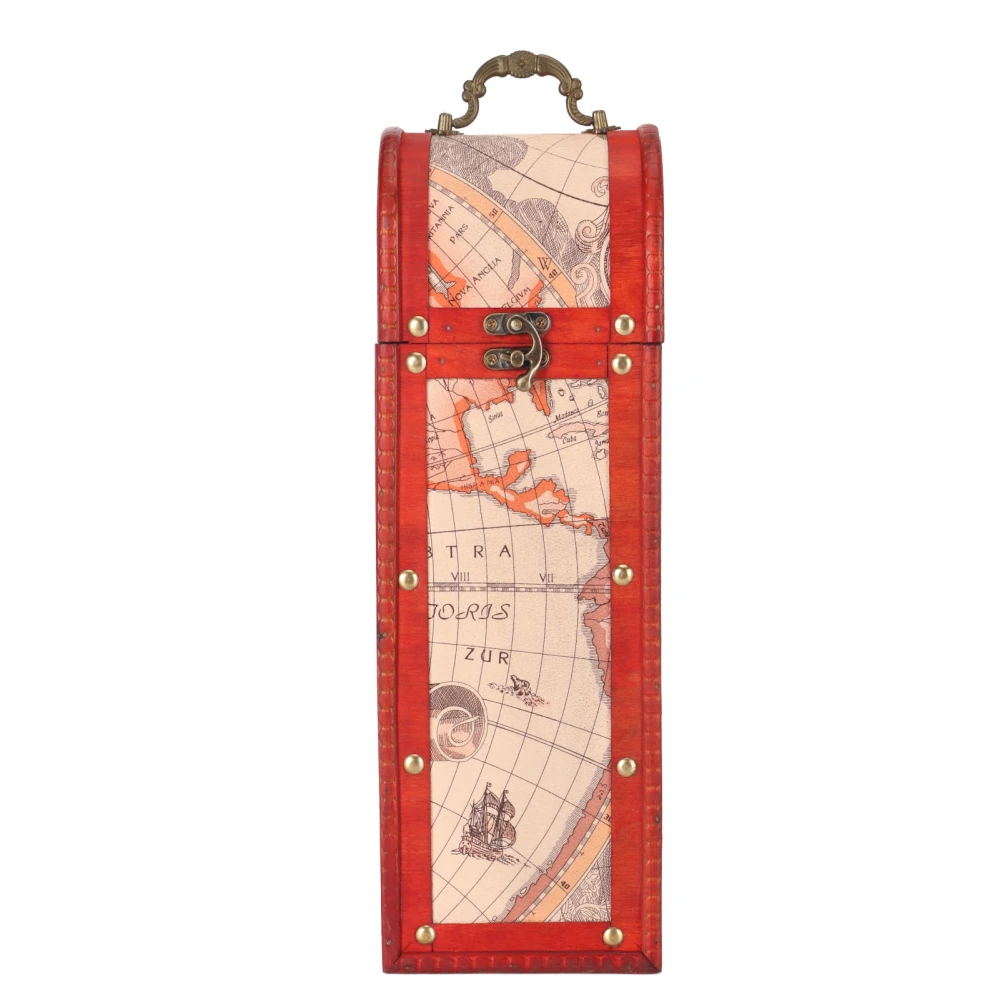 Antique Map Wine Box Vintage Wooden Wine Decorative Gift Box with Lid Handle for Map Lovers