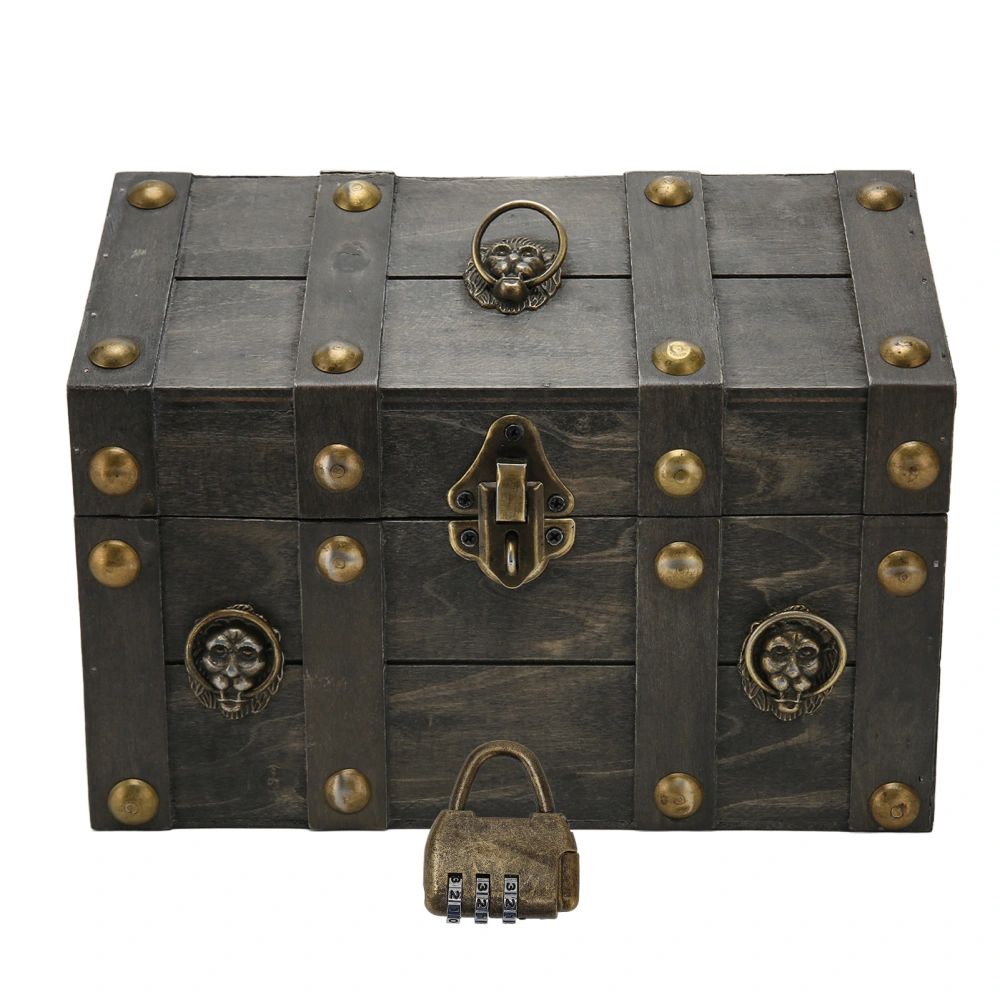 Wooden Treasure Chest Boxes Hand Crafted Vintage Wooden Box with Mini Metal Lock for Storing Jewelry Treasure Pearl