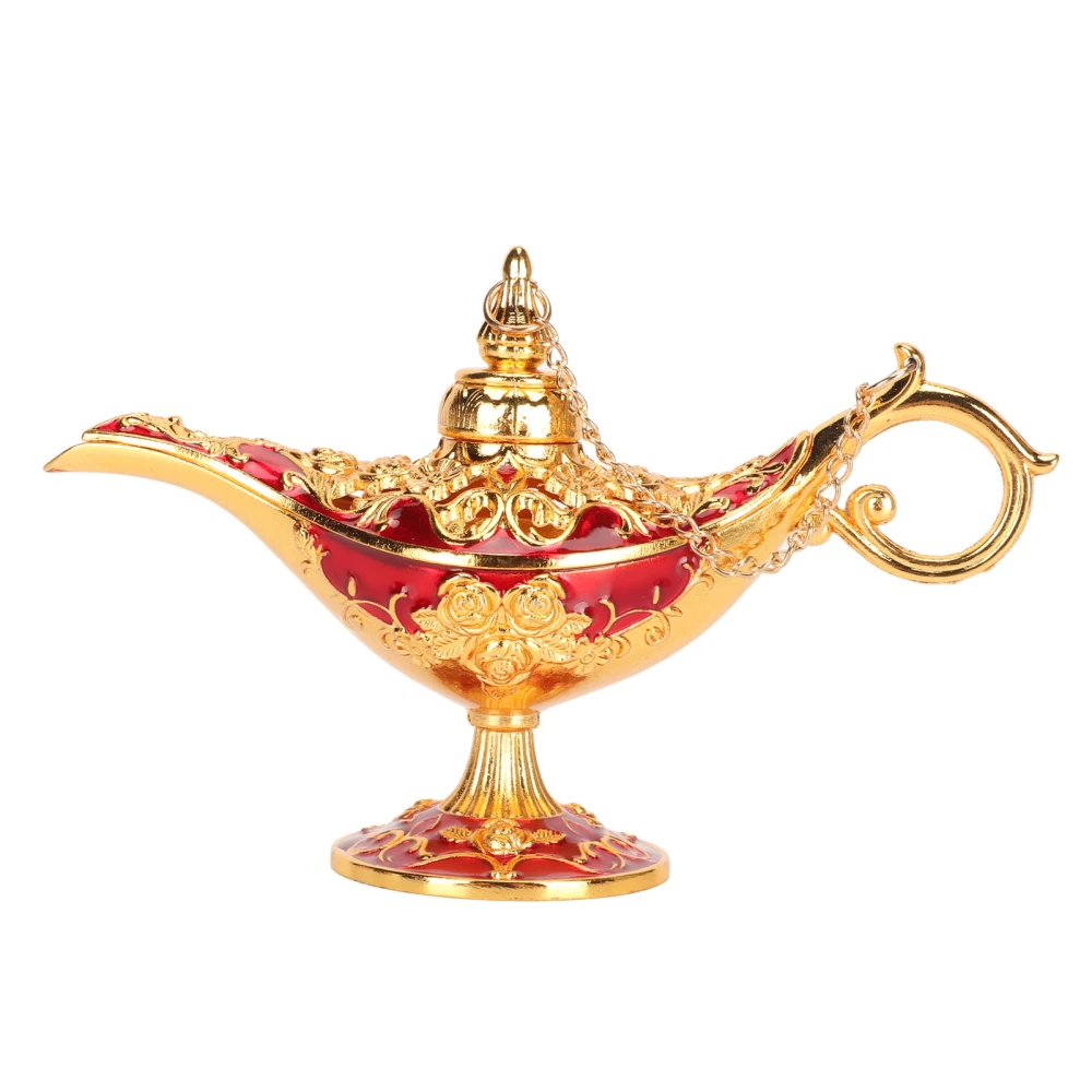 Zinc Alloy Retro Arabian Lamp Tabletop Exquisite Engraved Legend Wishing Light Props Decoration Gold and Red